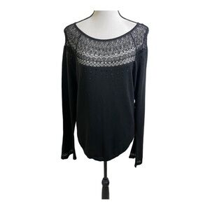 White House black market womens lace border sweater Rayon blend . Black large